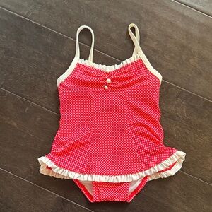 Janie and Jack Pink Polka Dot Ruffle Kids Swim One Piece